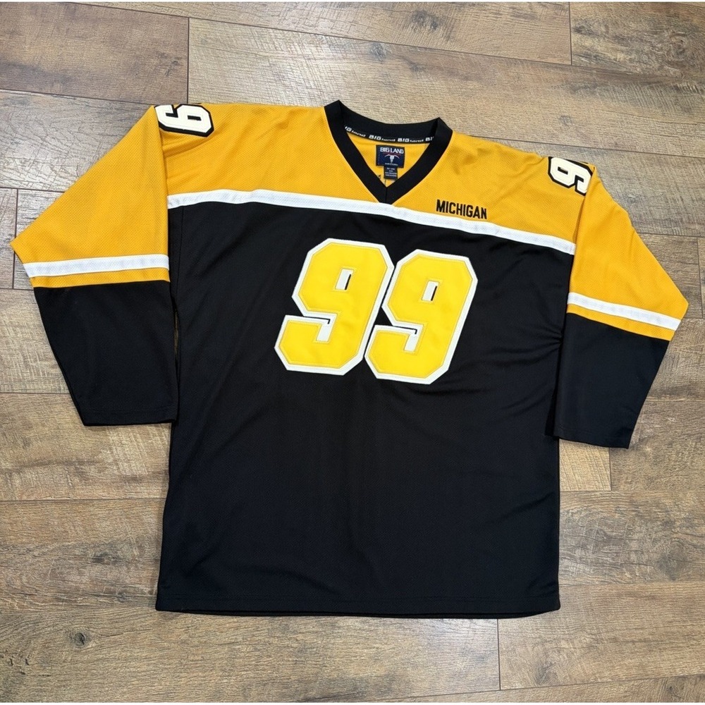 Vintage 90s Michigan Stitched Hockey‎ Jersey XXL Black Yellow Big Land - Picture 2 of 9